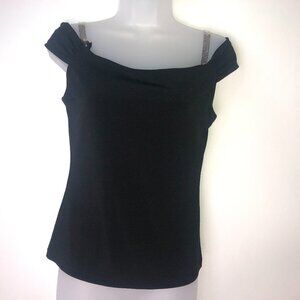 INC International Concepts Black Blouse w/Bling Shoulder Straps‎ Medium